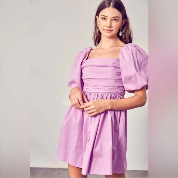 Elegant Puff Sleeve Mini Dress in Purple - Picture 2 of 4